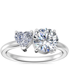 NOUVEAU Bague de fiançailles deux pierres avec diamant forme cœur en or blanc 18 carats (0,33 carats, poids total)